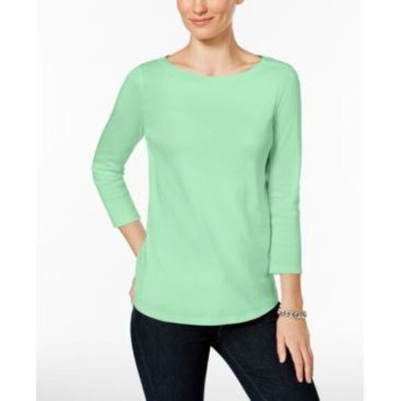 Charter Club Women S Pima Cotton Button Shoulder Top Blue Size Petite Small - Picture 1 of 1